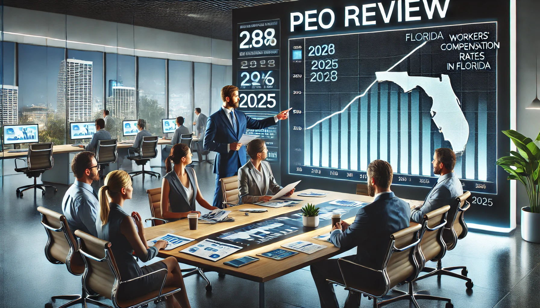 DALL·E 2024-09-01 09.04.54 - A modern, well-lit office with professionals gathered around a conference table. In the background, a large wall chart or digital screen displays a li.jpg